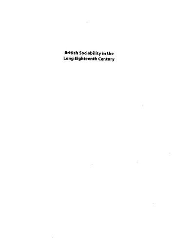 British Sociability in the Long Eighteenth Century: Challenging the Anglo-French Connection: 3 (Studies in the Eighteenth Century)