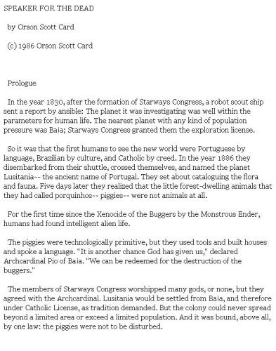 SPEAKER FOR THE DEAD