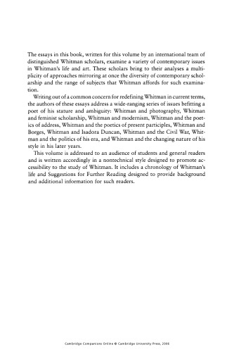 The Cambridge Companion to Walt Whitman