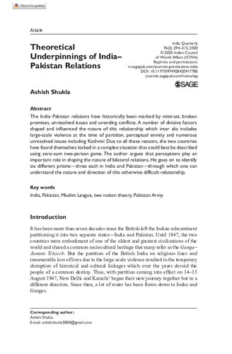 Theoretical Underpinnings of India-Pakistan Relations