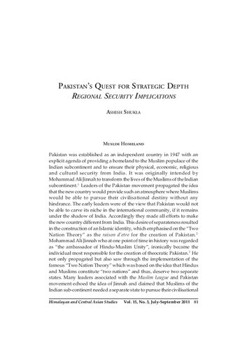 Pakistan's Quest for Strategic Depth: Regional Security Implications