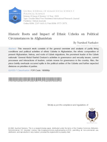 Historic Roots and  Impact of Ethnic Uzbeks on Political Circumstances in Afghanistan