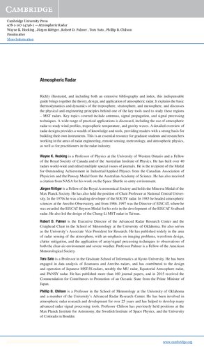 Atmospheric Radar: Application and Science of MST Radars in the Earth's Mesosphere, Stratosphere, Troposphere, and Weakly Ionized Regions