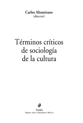 Terminos Criticos De Sociologia De La Cultura