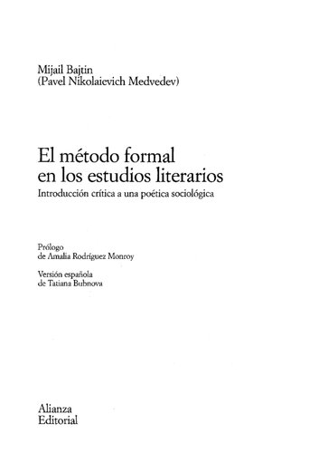 El Metodo Formal En Los Estudios Literarios
