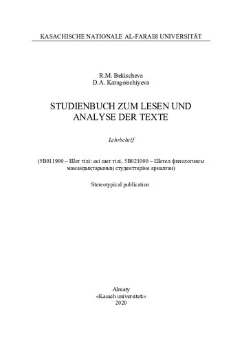 Studienbuch zum Lesen und Analyse der Texte: lehrbehelf