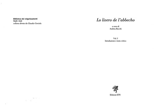 Lo livero de l'abbecho. Vol. 1: Introduzione e testo critico.