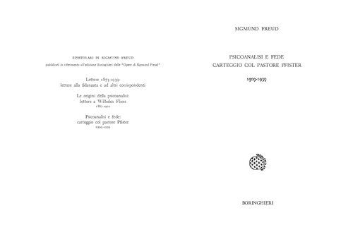 Psicoanalisi e fede. Carteggio col Pastore Pfister (1909-1939)