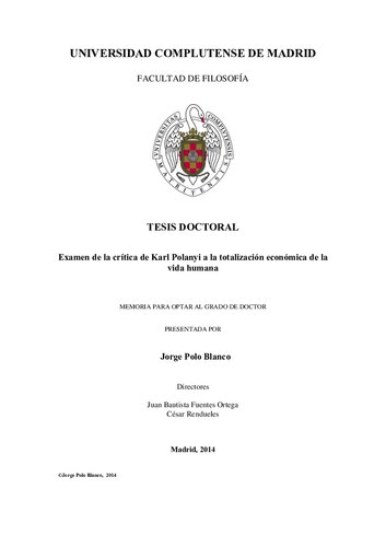 [Dissertation] Examen de la crítica de Karl Polanyi a la totalización económica de la vida humana