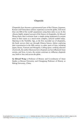 Chopsticks: a Cultural and Culinary History