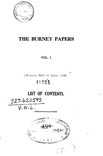 The Burney Papers. List of Contents