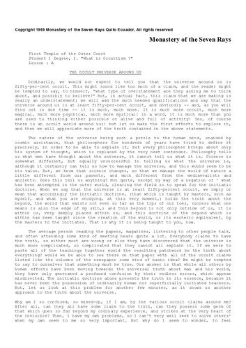 Monastery of the Seven Rays First Year Course: Student Degrees