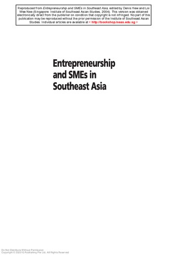 Entrepreneurship and SMEs in Southeast Asia