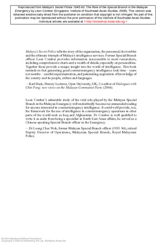 Malaya's secret police, 1945-60 : the role of the special branch in the Malayan emergency