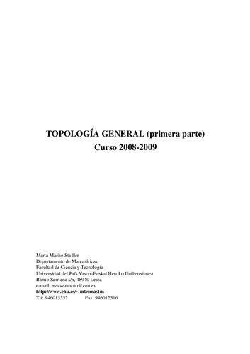 Topologia General I (Curso 2008-2009)
