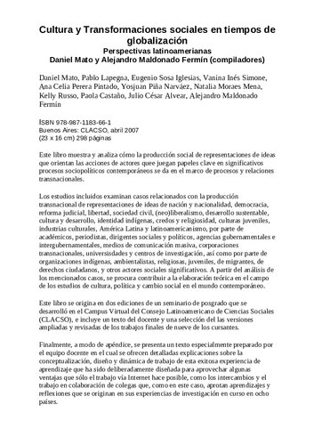 Cultura y Transformaciones Sociales en Tiempos de Globalizacion