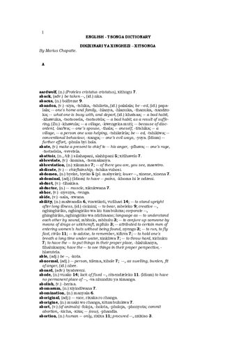 English-Tsonga Dictionary / Dikixinari ya Xinghezi-Xitsonga