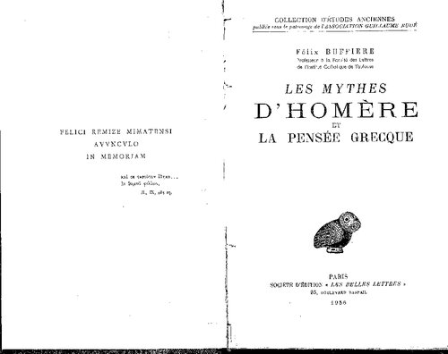 Les mythes d'Homère et la pensée grecque