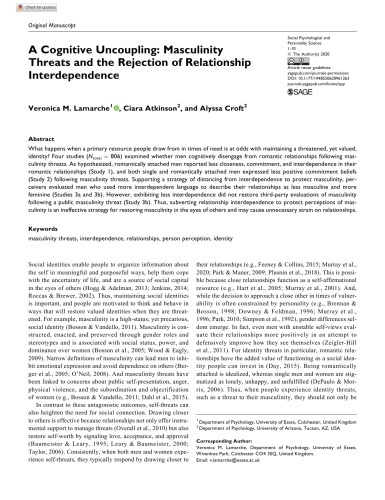 A Cognitive Uncoupling: Masculinity Threats and the Rejection of Relationship Interdependence