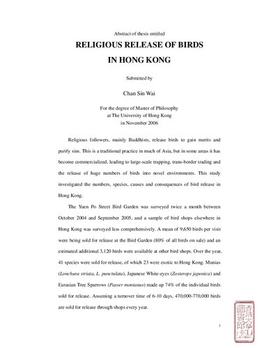 Religious Release of Birds in Hong Kong