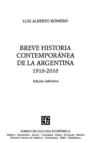 Breve Historia Contemporanea De La Argentina 1916