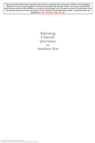 Reforming corporate governance in Southeast Asia : economics, politics, and regulations
