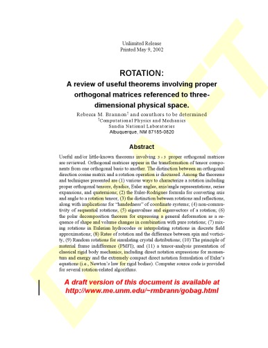 Rotation: A review of useful theorems involving proper orthogonal matrices referenced to three-dimensional physical space
