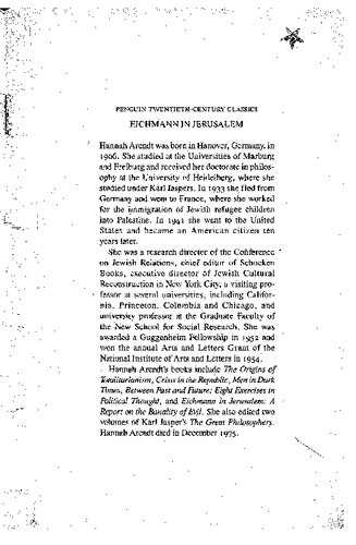 Eichmann in Jerusalem: A Report on the Banality of Evil