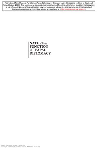 Nature and Function of Papal Diplomacy.