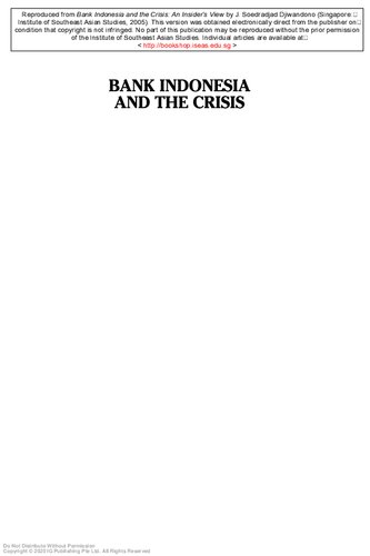 Bank Indonesia and the crisis : an insider's view