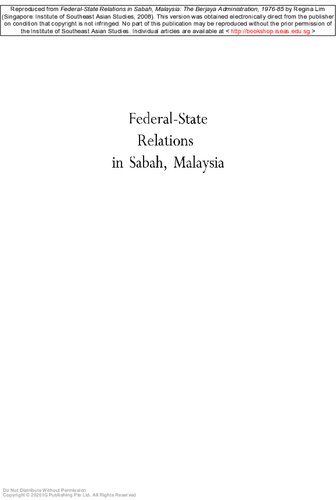 Federal-State Relations in Sabah, Malaysia: The Berjaya Administration, 1976-85
