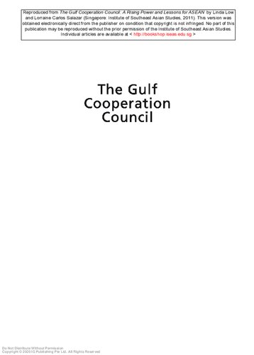 The Gulf Cooperation Council : a rising power and lessons for ASEAN