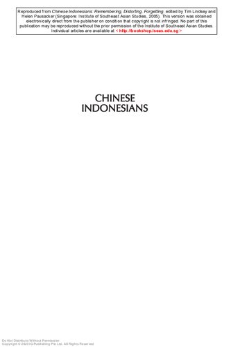 Chinese Indonesians: Remembering, Distorting, Forgetting