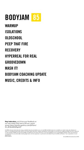 Lesmills Bodyjam Instructor booklet Release 85 PEEP THAT FIRE