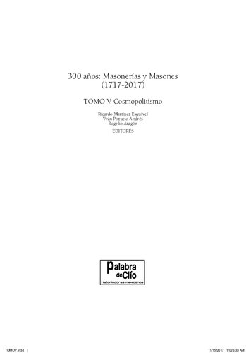 300 años: Masonerías y Masones (1717-2017). Tomo V: Cosmopolitismo