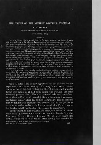 The Origin of the Ancient Egyptian Calendar