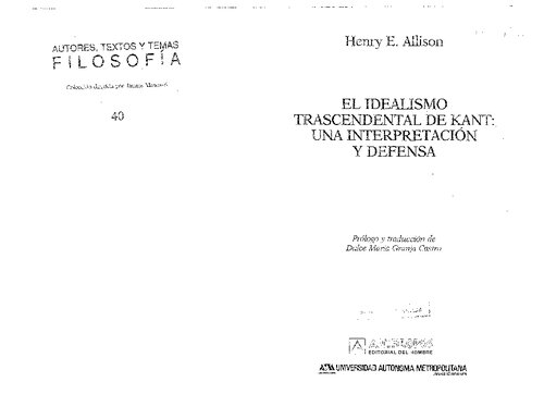 El Idealismo Trascendental De Kant Una Interpretacion