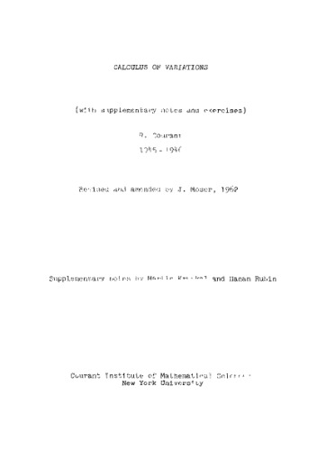 Calculus of variations: With supplementary notes and exercises