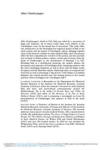 After Charlemagne: Carolingian Italy and its Rulers