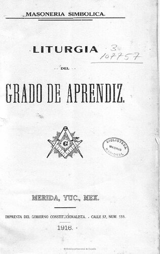 Liturgia Del Grado De Aprendiz (Mexico 1916)