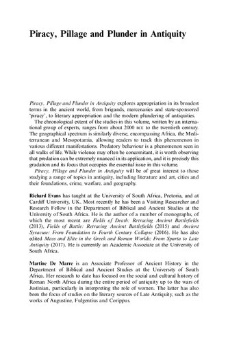 Piracy, Pillage, and Plunder in Antiquity: Appropriation and the Ancient World