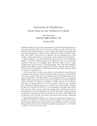 Interaction & Satisfaction: Great data no one bothered to check