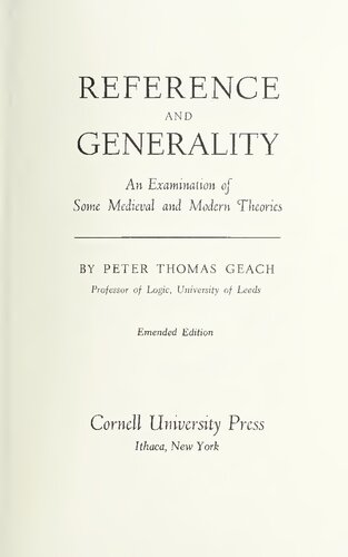 Reference and Generality - Examination of Some Medieval and Modern Theories
