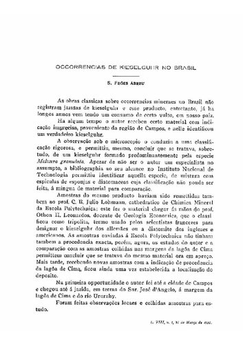 Anais Acad. Bras. Cienc.  Occorrencias de Kieselguhr no Brasil
