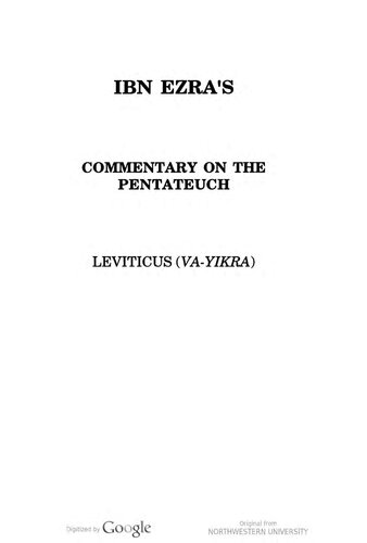 Ibn Ezra's Commentary on the Pentateuch: Leviticus (Va-Yikra)