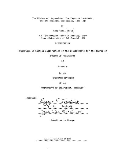 The Hindustani Kayasthas : the Kayastha Pathshala, and the Kayastha conference, 1873-1914