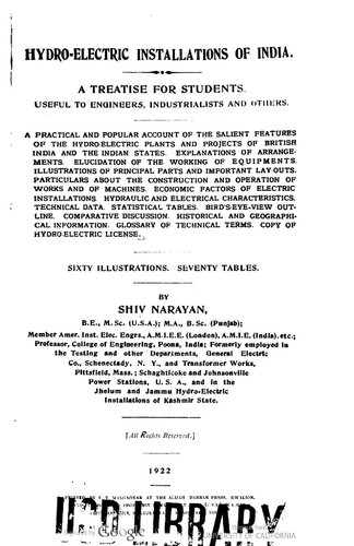 Hydro-electric Installations of India: A Treatise for Students, Useful to Engineers, Industrialists and Others