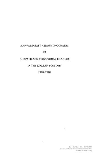 Growth and Structural Changes in the Korean Economy, 1910-1940