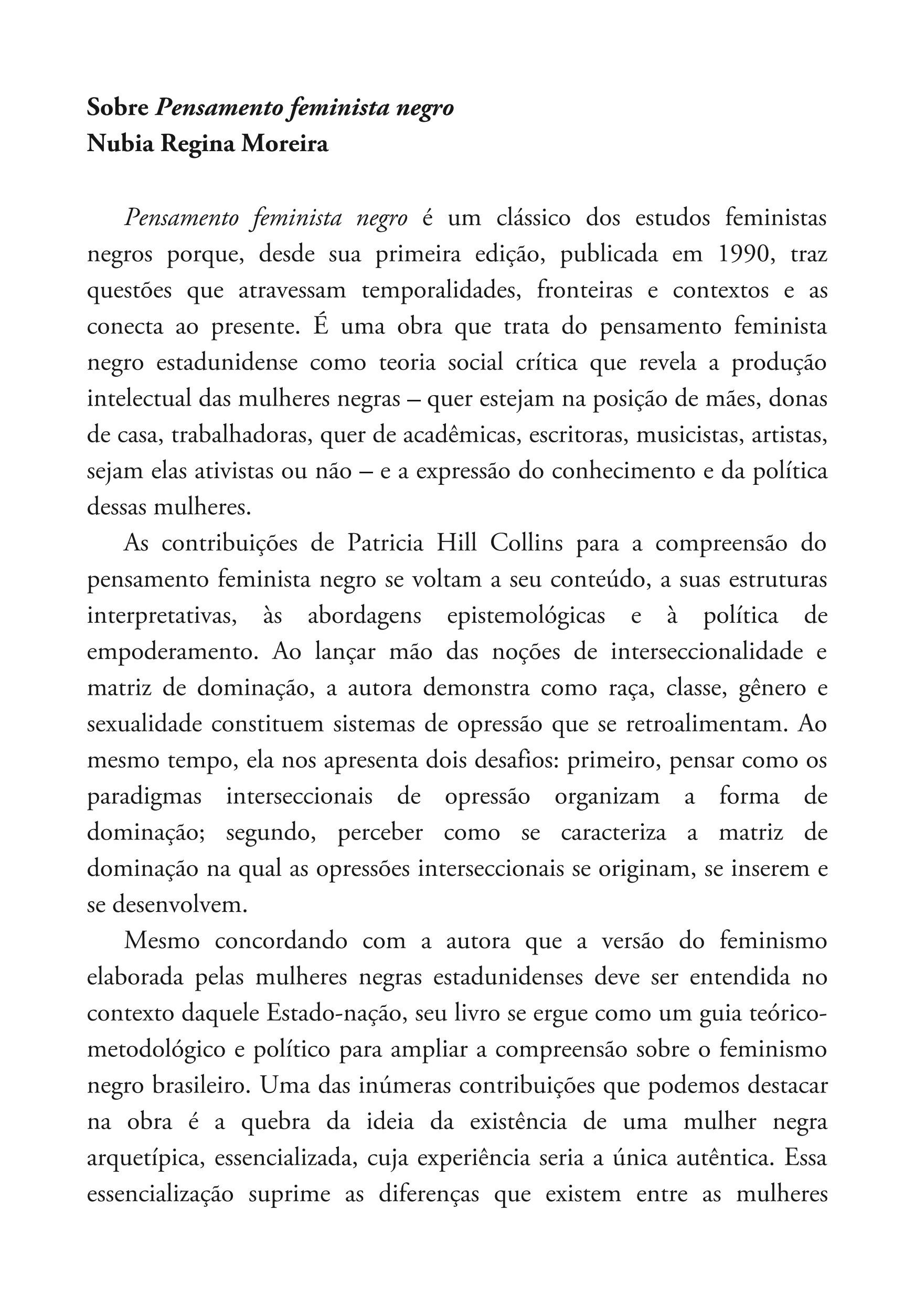 Pensamento feminista negro: conhecimento, consciência e a política do empoderamento