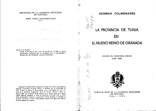 La Provincia de Tunja en el Nuevo Reino de Granada. Ensayo de historia social (1539-1800)